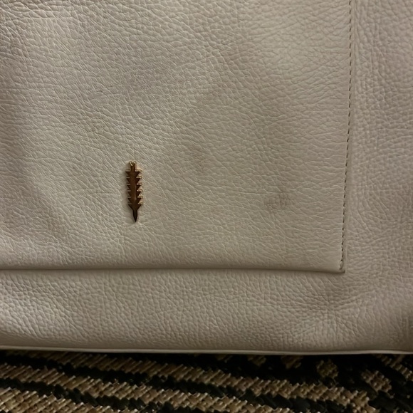 Thacker Eggshell Gold Terry Tote Work Bag Purse Cream Leather w/ Wallet - Picture 6 of 16